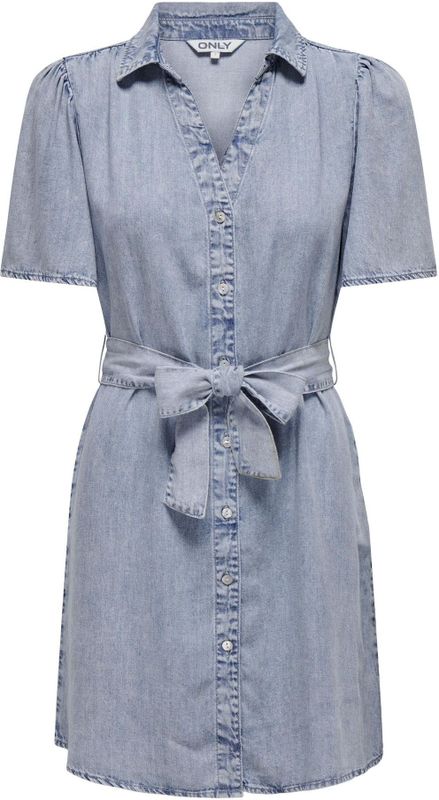Blousejurk - Denim - Boven-dijlengte - Korte Mouwen - V-hals