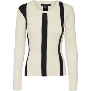 Vero Moda Trui Vmgold New Rib Ls O-neck Pullover 10311391 Birch/w. Black Dames