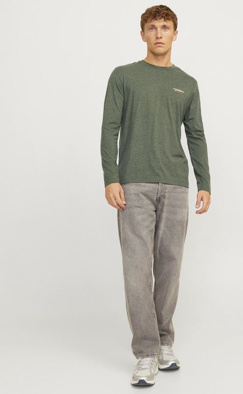 Jack Jones T-shirt Jjalvis Tee Ls Crew Neck 12259735 Kombu Green melange Mannen