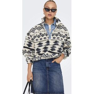 ONLY - ONLJANNE - Trui - Beige/Zwart - Fleece - Halve Rits