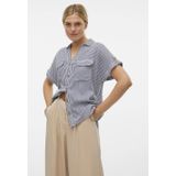 VERO MODA - VMBUMPY SS SHIRT WVN NOOS - Dames - Blouse - Blauw - Katoen
