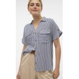 VERO MODA - VMBUMPY SS SHIRT WVN NOOS - Dames - Blouse - Blauw - Katoen