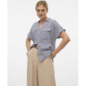 VERO MODA - VMBUMPY SS SHIRT WVN NOOS - Dames - Blouse - Blauw - Katoen