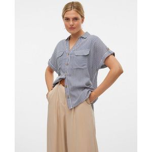 VERO MODA - VMBUMPY SS SHIRT WVN NOOS - Dames - Blouse - Blauw - Katoen
