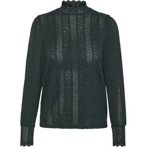 Blouse - Hoge Hals - Lange Mouwen - Kanten Detail - Regular Fit