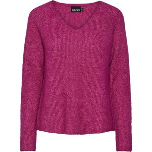 Gebreide Trui - Festival Fuchsia - Met Wol - V-hals - Lange Mouwen