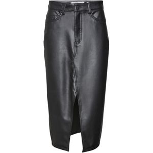 Vero Moda - Veri Midi Rok - Imitatieleren Rok - Hoge Taille - Kuitlengte
