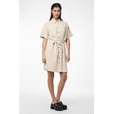 Pcvinsty - Blousejurk - Linnenmix - Knoopsluiting - Strikceintuur - Mini Lengte