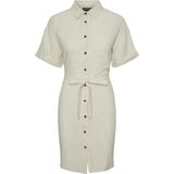 Pcvinsty - Blousejurk - Linnenmix - Knoopsluiting - Strikceintuur - Mini Lengte