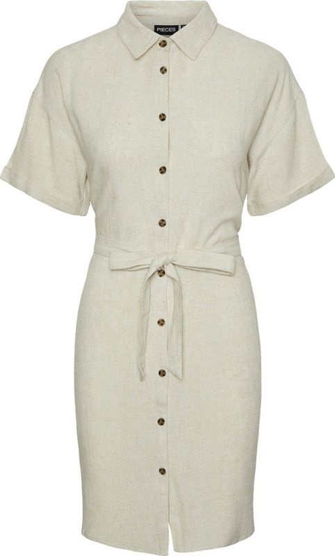 Pcvinsty - Blousejurk - Linnenmix - Knoopsluiting - Strikceintuur - Mini Lengte