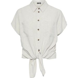 Pieces Blouse Pcvinsty Ss Linen Tie Shirt Noos 17124357 Oatmeal Dames Maat - M