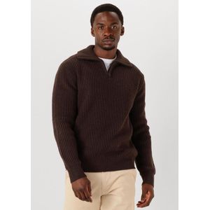 Selected Homme - Slhland LS Knit Half ZIP - Wollen Trui - Bruin