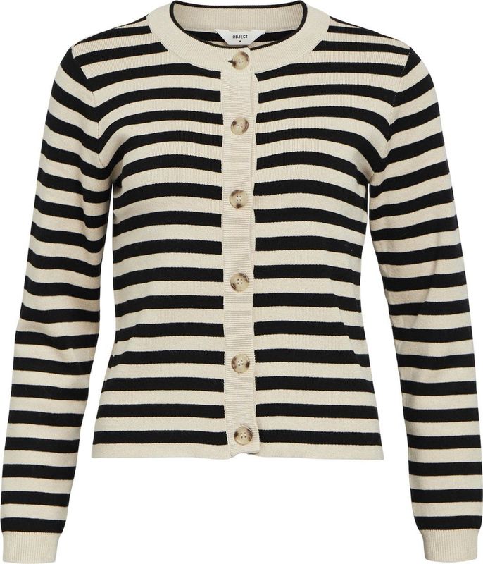 Object Vest Objester Sli Knit Cardigan Noos 23044627 Sandshell/black Dames