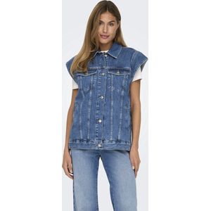 Denim Vest - Blauw - Katoen - Gespreide Kraag - Vleermuismouwen