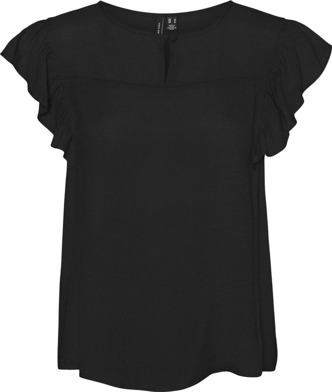 VERO MODA - Vmkatja Sl Frill WVN Top - Zwart - Dames
