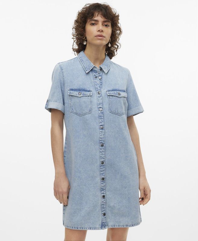 Overhemdjurk - Korte Mouwen - Acid Washed - Regular Fit - 90% Katoen, 10% Viscose