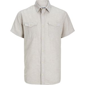 Jack & Jones - Tijdloos Shirt - Korte Mouwen - Katoen/Linnen - Opstaande Kraag