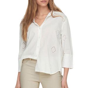 JDY - Overhemd - Lichtblauw - Katoen - Lange Mouwen - Broderie Anglaise