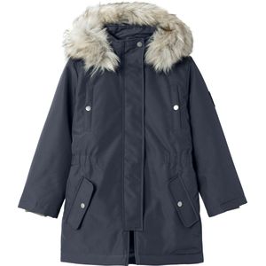 NAME IT - Nkfmilla Parka - Gewatteerde Jas - Blauw - Imitatiebont Detail