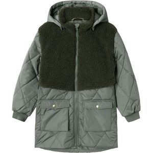 NAME IT - Gewatteerde Jas - Groen - Polyester - Afneembare Capuchon