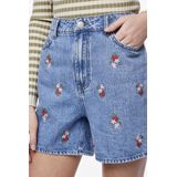Denim Short - Hoog Taille - Geborduurde Bloemen - Biologisch Katoen