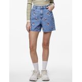 Denim Short - Hoog Taille - Geborduurde Bloemen - Biologisch Katoen