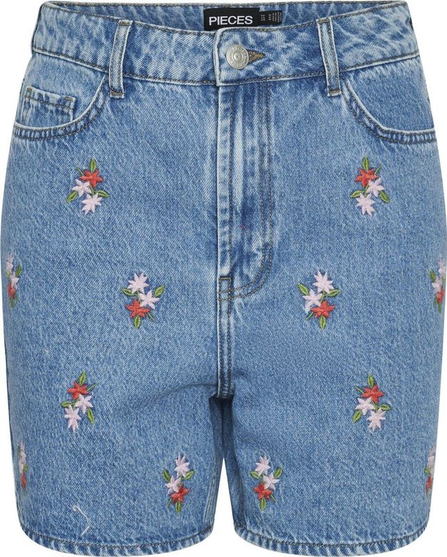 Denim Short - Hoog Taille - Geborduurde Bloemen - Biologisch Katoen