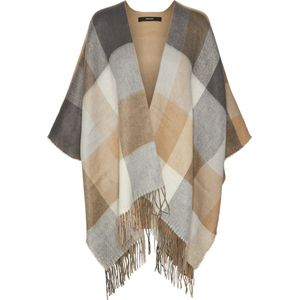 Vero Moda - Vmkira - Poncho - Tigers Eye - Beige-Grijs - Mouwloos - Franjes