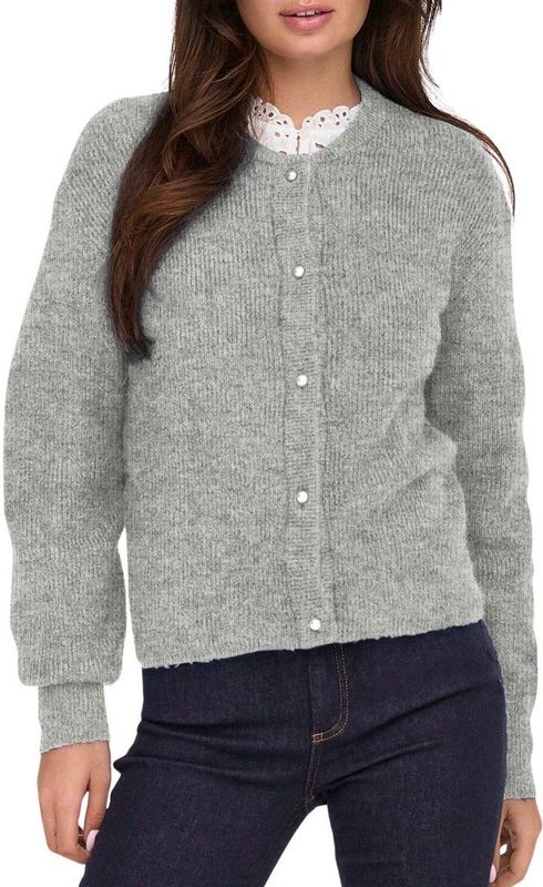 JDY - Gebreide Trui - O-hals - Lange Mouwen - Knoopsluiting - Parel Versiering