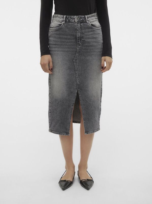 Vero Moda - Denim Rok - Grijs - Hoogwaardige Katoen - 5-Pocket Design