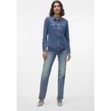 Vero Moda - Vmjennie Ls Blouse - Denim - Blue - Katoen/Viscose