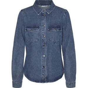 Vero Moda - Vmjennie Ls Blouse - Denim - Blue - Katoen/Viscose