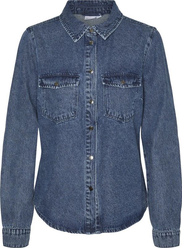 Vero Moda - Vmjennie Ls Blouse - Denim - Blue - Katoen/Viscose