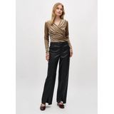 Zwarte vegan leather wide leg broek met splitjes Mayanna - mbyM