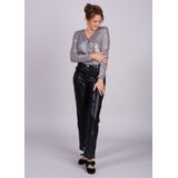Zwarte vegan leather wide leg broek met splitjes Mayanna - mbyM