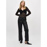 Zwarte vegan leather wide leg broek met splitjes Mayanna - mbyM