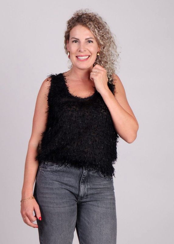 MbyM - Meline - Blousetop - Zwart - Fluffy - Mouwloos