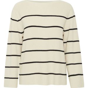 ICHI IHBOSTON Sweater - Almond Milk Black Stripe - Fijn Gebreid - Loose Fit