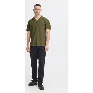 Blend - Casual Overhemd - Olijfgroen - Korte Mouwen - Linnen