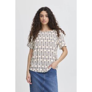 ICHI - Top - Ecru - Korte Mouwen - Ronde Hals - 100% Viscose