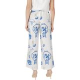 Ichi - Printed Lace-Up Trousers - Blauw/Wit - Linnen/Polyamide/Viscose