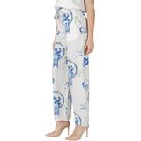 Ichi - Printed Lace-Up Trousers - Blauw/Wit - Linnen/Polyamide/Viscose