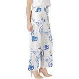 Ichi - Printed Lace-Up Trousers - Blauw/Wit - Linnen/Polyamide/Viscose