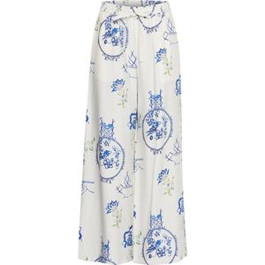 Ichi - Printed Lace-Up Trousers - Blauw/Wit - Linnen/Polyamide/Viscose