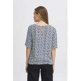 ICHI - Blouse - Blauw - Korte Mouwen - 100% Viscose