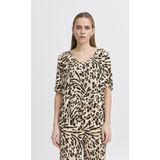 Ichi - Leopard Print V-Neck Blouse - Beige - 100% Viscose