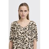 Ichi - Leopard Print V-Neck Blouse - Beige - 100% Viscose