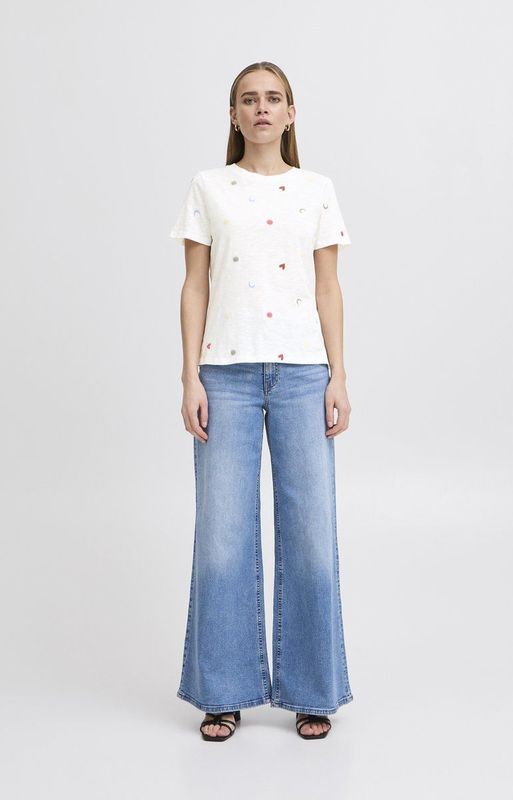 Ichi - T-shirt - Luchtig - Ronde Hals - Korte Mouwen - Geborduurde Motieven