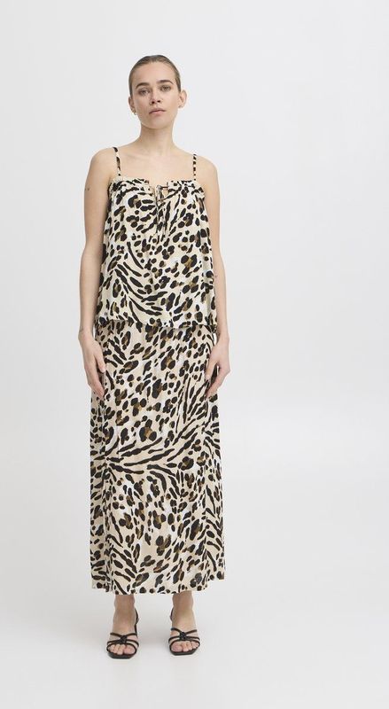 Ichi - Rok - Beige - Dierenprint - Elastische Taille