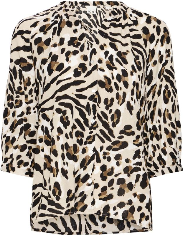 ICHI - IHMARRAKECH - Blouse - Beige - Dierenprint - Driekwart Mouw